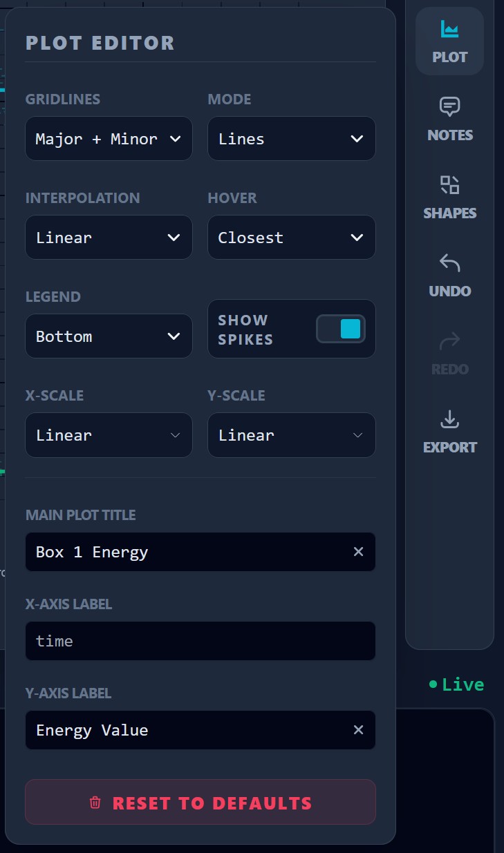 Plot editor menu