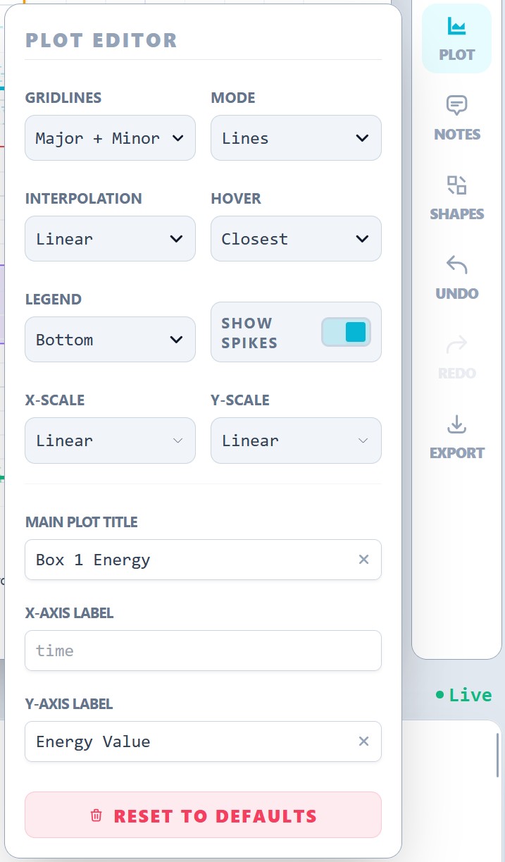 Plot editor menu